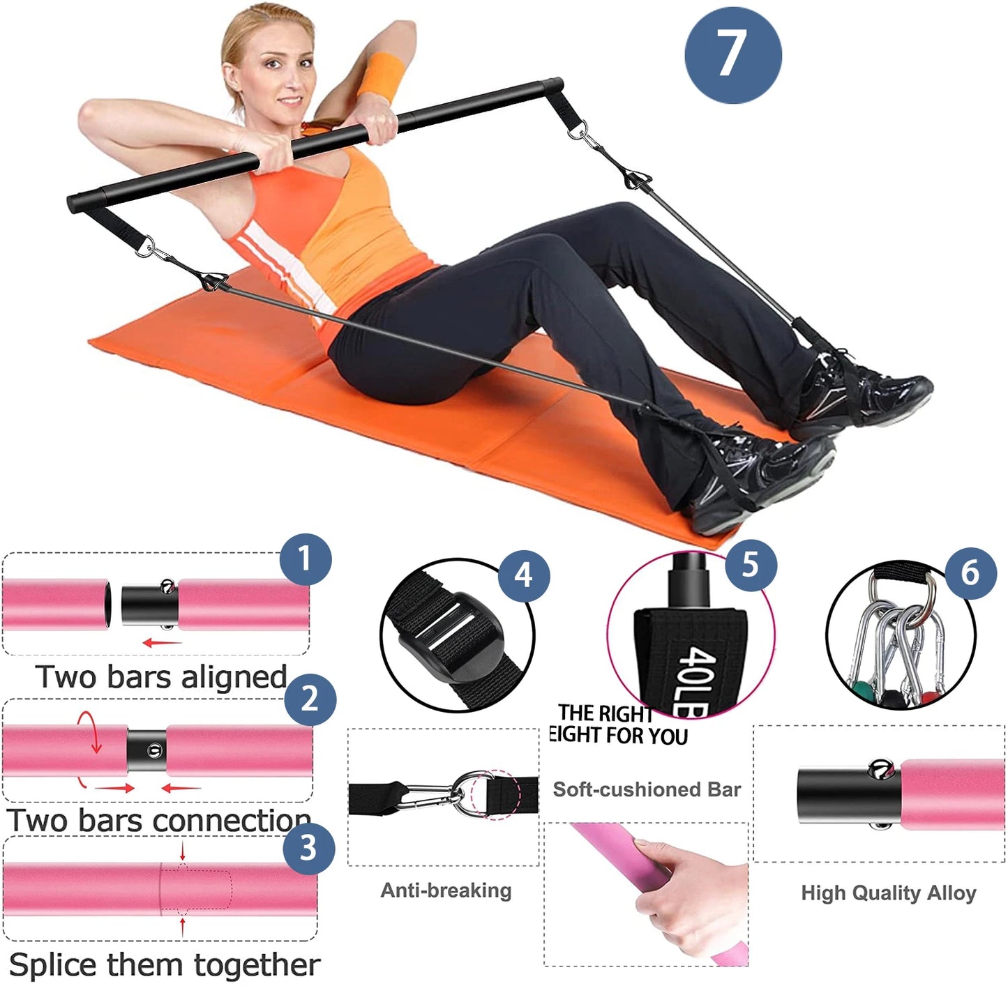Resistance Band Portable Pilates Stick For Home Fitness, Full Body Exercise, Chest Expansion, Back Training, And Body Stretching