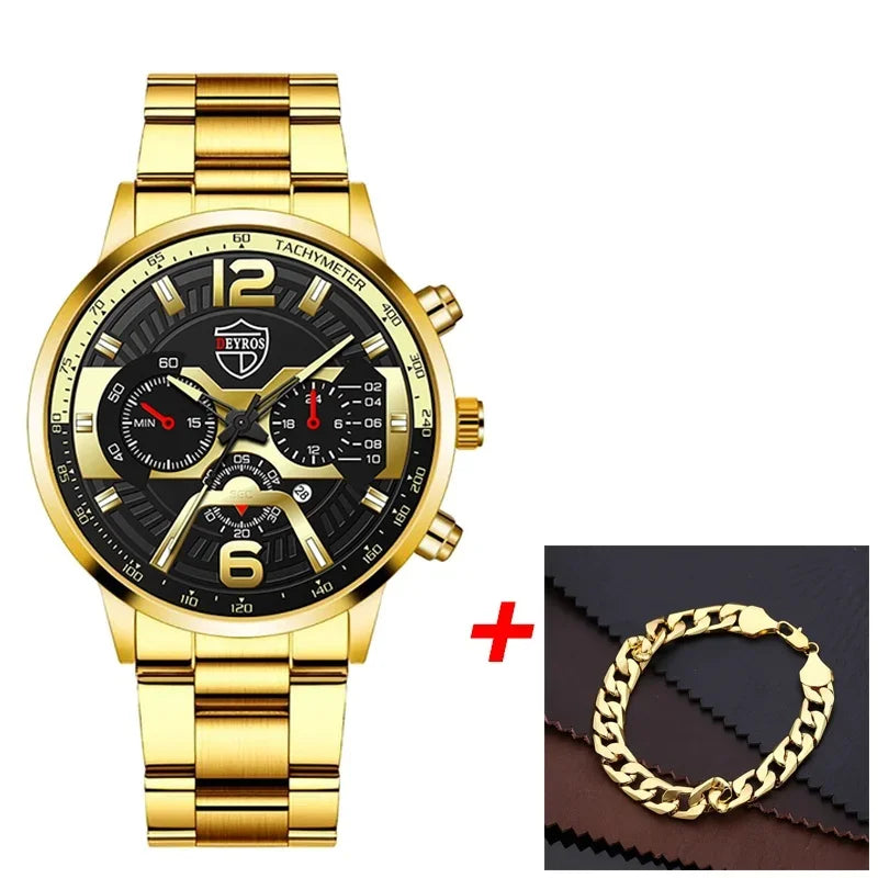 Kegllect Men Watches Business Chronograph Watch Luxury Gold Stainless Steel Quartz Wristwatch