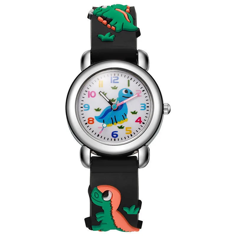 Kegllect Children 3D Dinosaur Quartz Watch Kids Round Dial Colourful Silicone Strap Watches Jam Tangan