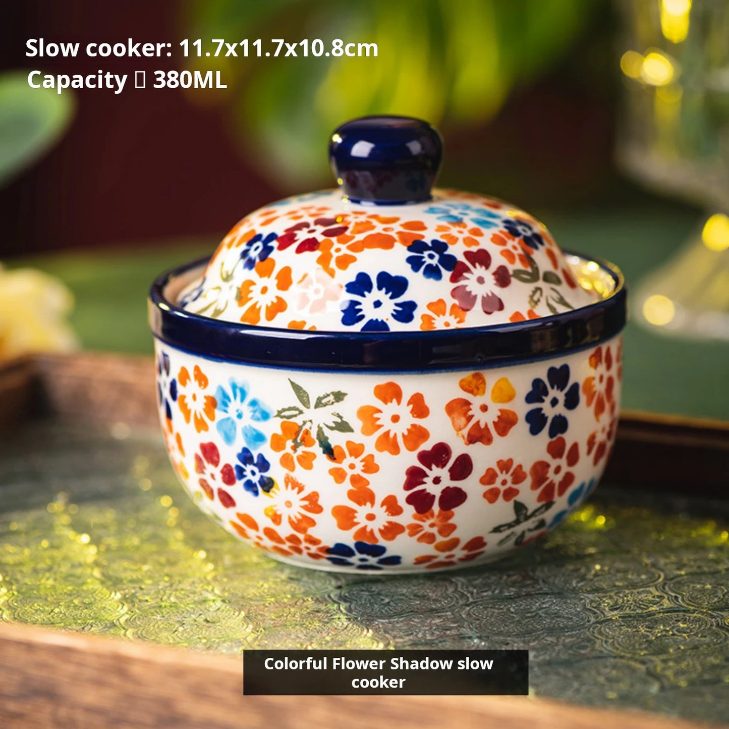 Hand-painted ceramic stew bowl, kitchen soup cup with lid, water-proof soup pot, steamed egg bowl, dessert bowl