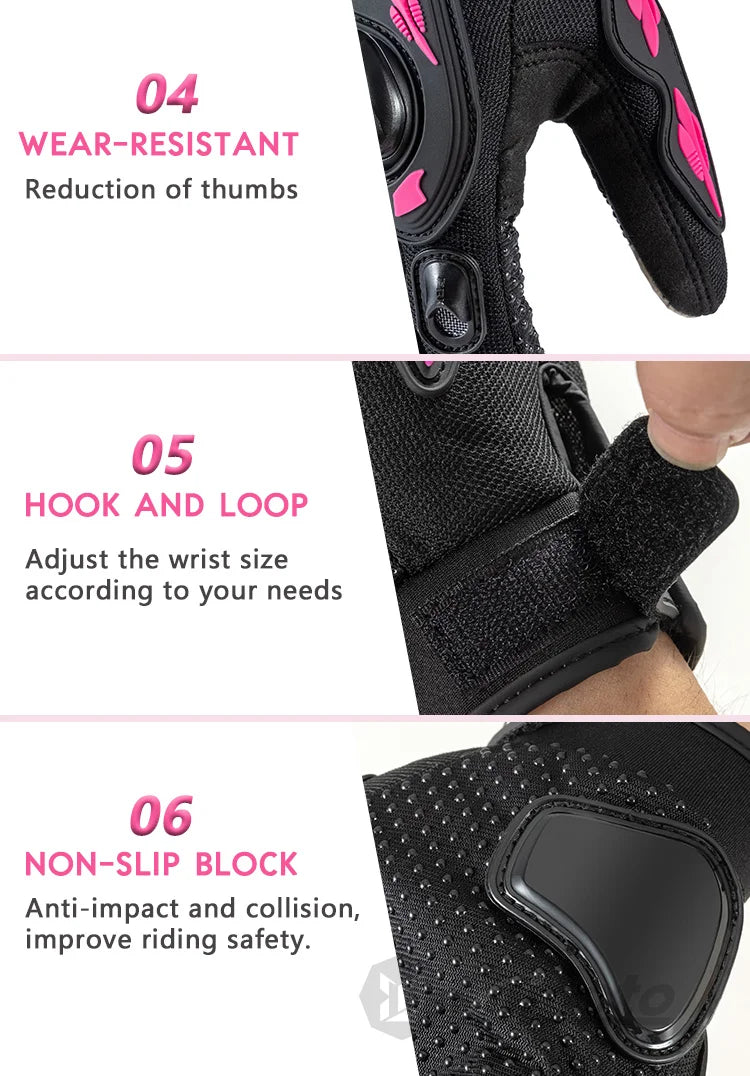 Summer Lady Pink Motorcycle Gloves Women Breathable Motorbike Riding Gloves Anti-fall Touch Function Motocross Moto Biker Gloves