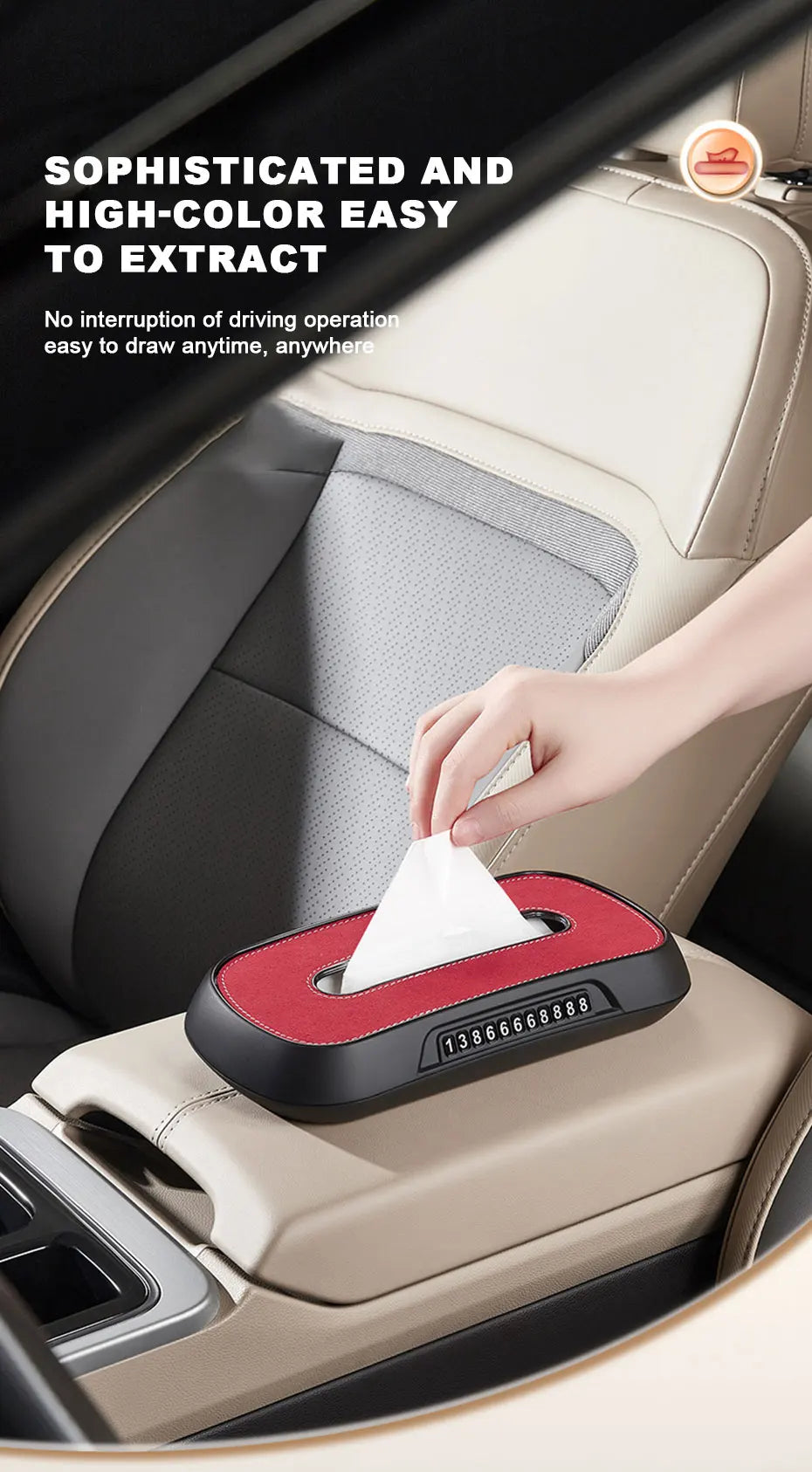 BLALION Car Tissue Box with Temporary Parking Card Sun Visor Backseat Tissue Holder Leather Case Auto Interior Accessories