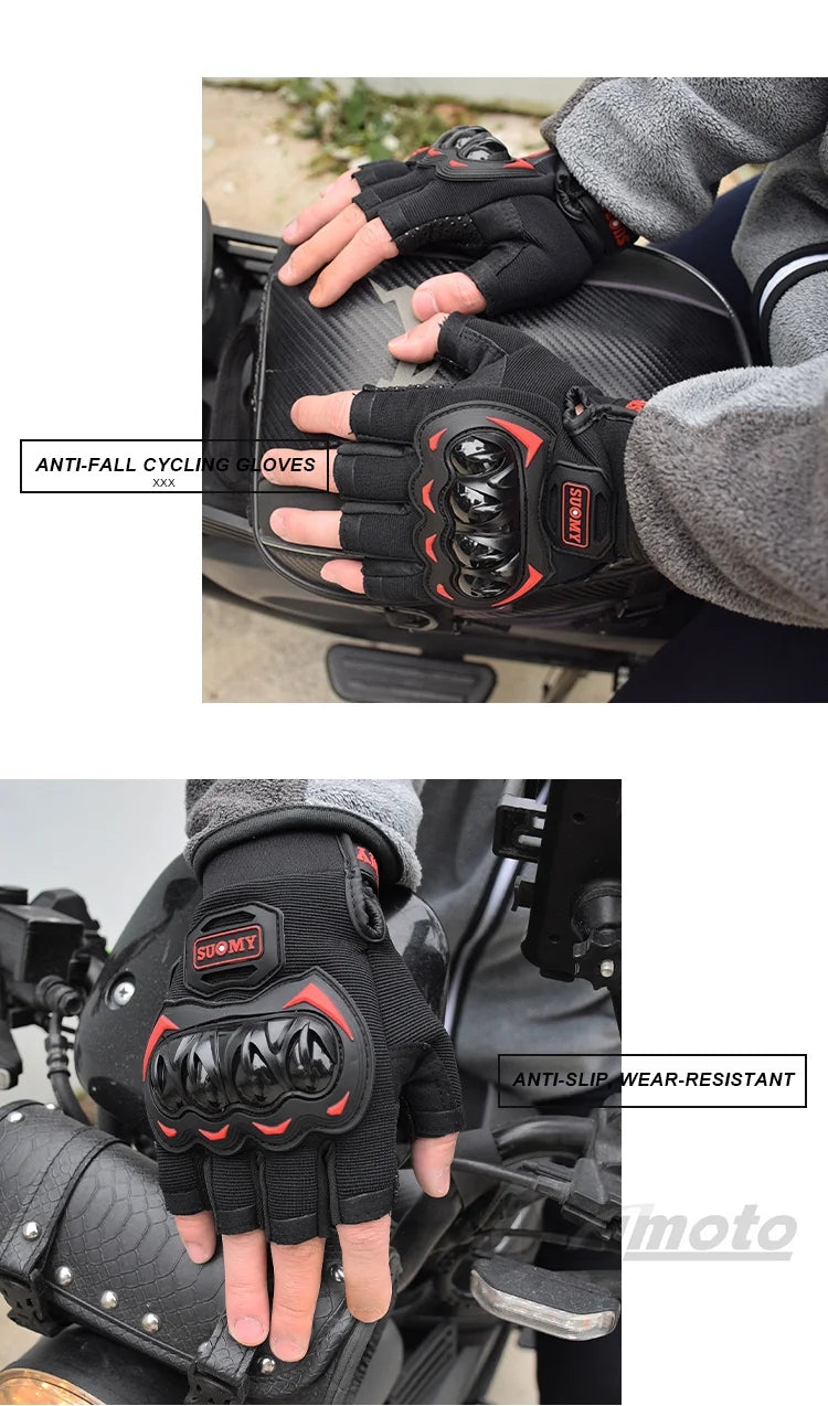 SUOMY Summer Half Finger Motorcycle Gloves Shockproof Non-slip Motocross Racing Fingerless Gloves Moto Biker Cycling Gloves