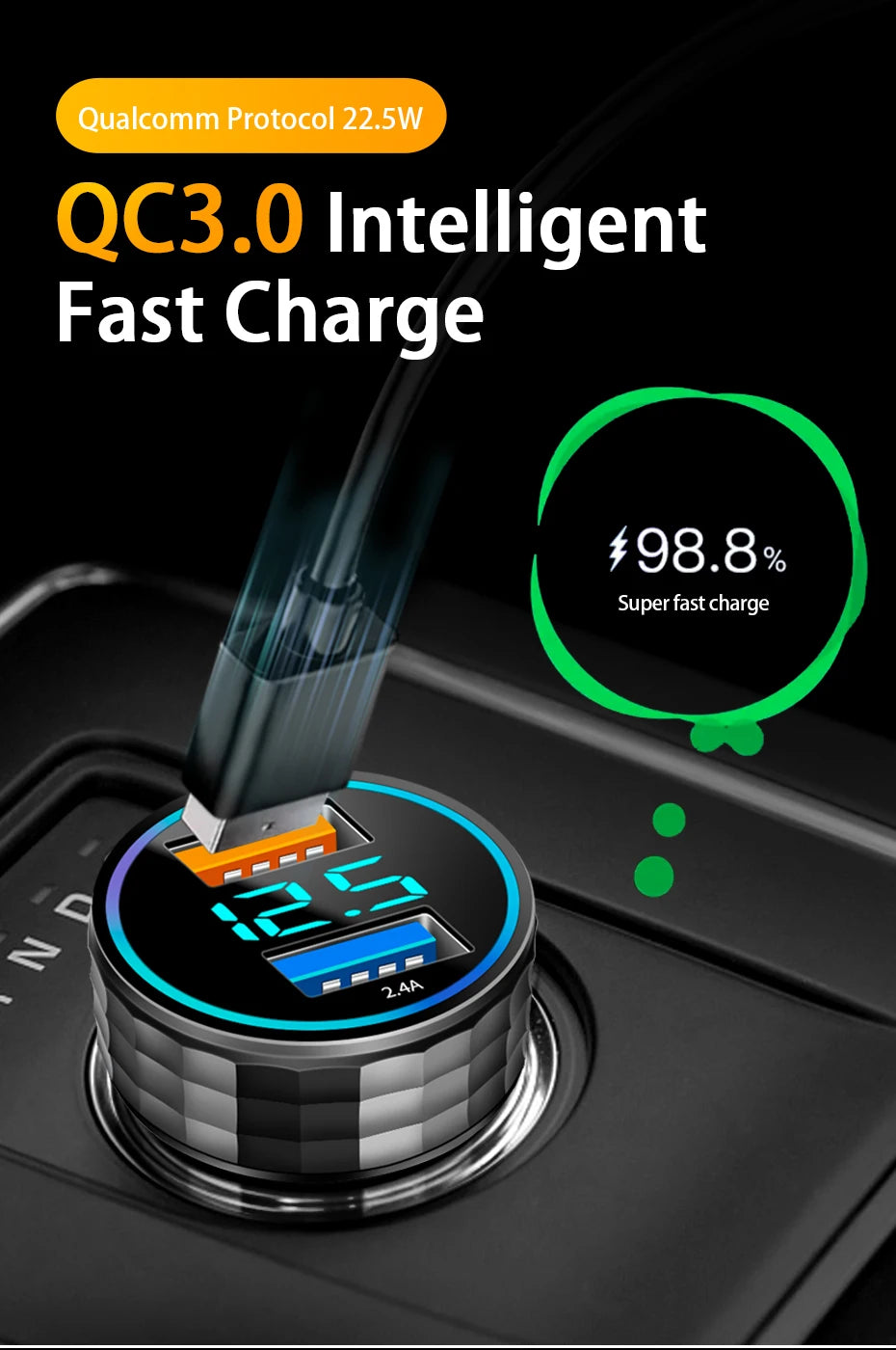 BLALION 66W 2 Port Super Fast USB Car Charger PD20W QC 3.0 Quick Charging Adapter with Digital Display For IPhone Samsung Xiaomi