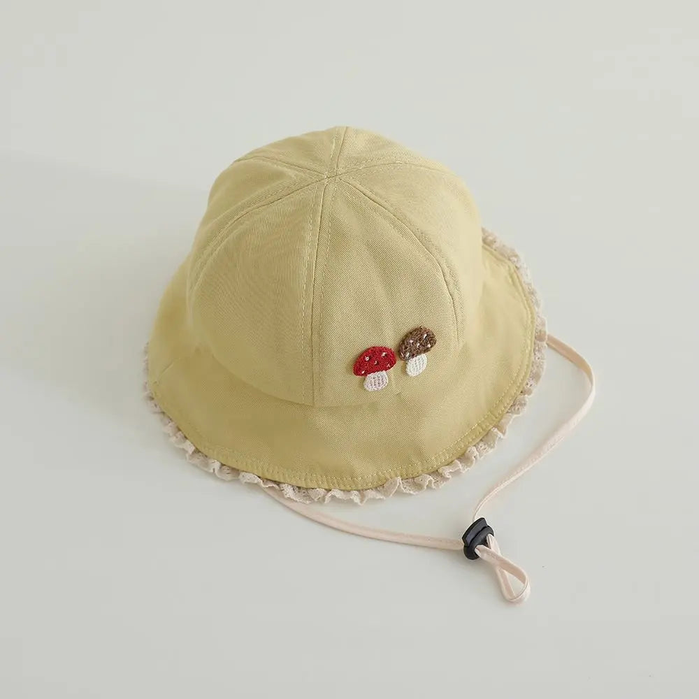 Panama Summer Small Mushroom Baby Bucket Hat for Girls Cotton Toddler Sun Cap Children Beach Sun Hat Kids UV Protection Cap
