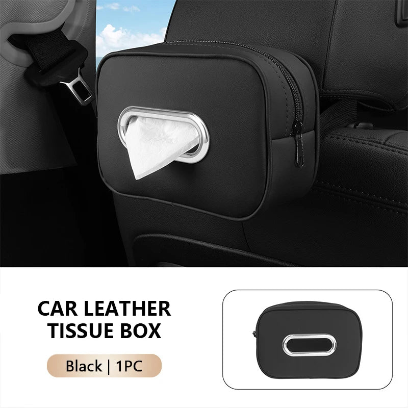 BLALION Car Tissue Box Holder Nappa Leather Car Center Console Armrest Napkin Box Sun Visor Backseat Tissue Case with Fix Strap