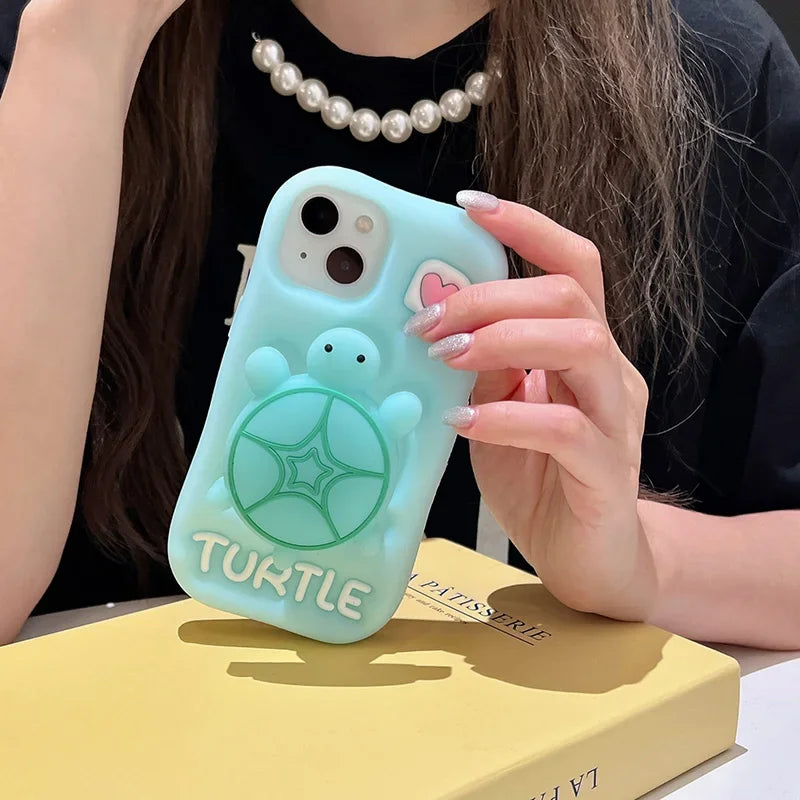 Creative and Cute Turtle Silicone Phone Case Suitable for iPhone 11 12 13 14 15 Pro Max Plus Female Style 3D Cartoon Phone Case