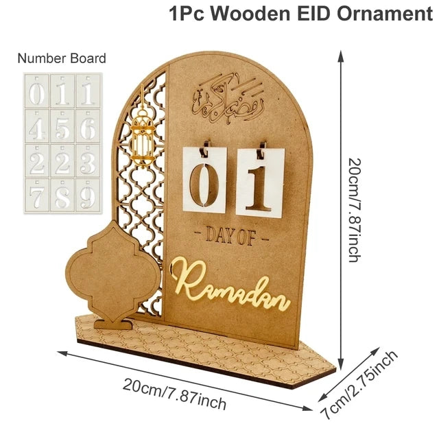 Ramadan Countdown Calendar Wooden Eid Mubarak Ornament Kareem Ramadan Decoration For Home Islamic Muslim Party Decor AL Adha