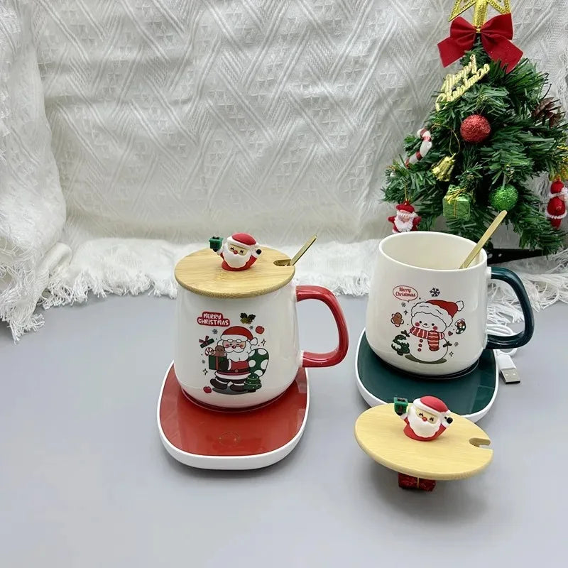 Christmas Gift Set:55 ℃ Thermostat Mugs Cup Ceramic Cup With Lid With Spoon Mugs Coffee Cups For Office Or Home Use