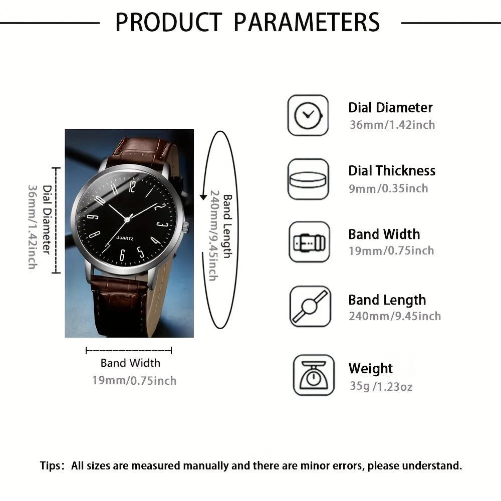 Kegllect Business Men's Watch Vintage Round Pointer Quartz es PU Leather Wrist & Braided Bracelet Gift for Men