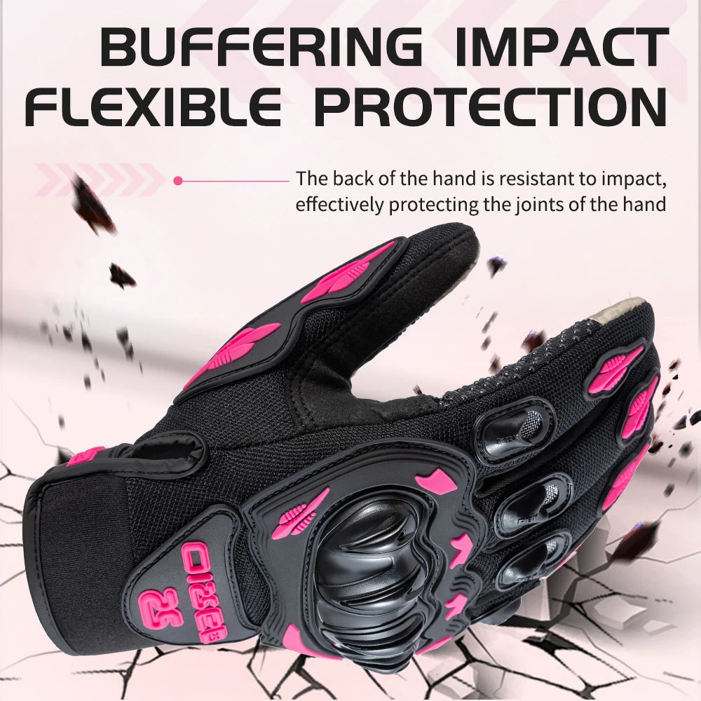 Summer Lady Pink Motorcycle Gloves Women Breathable Motorbike Riding Gloves Anti-fall Touch Function Motocross Moto Biker Gloves