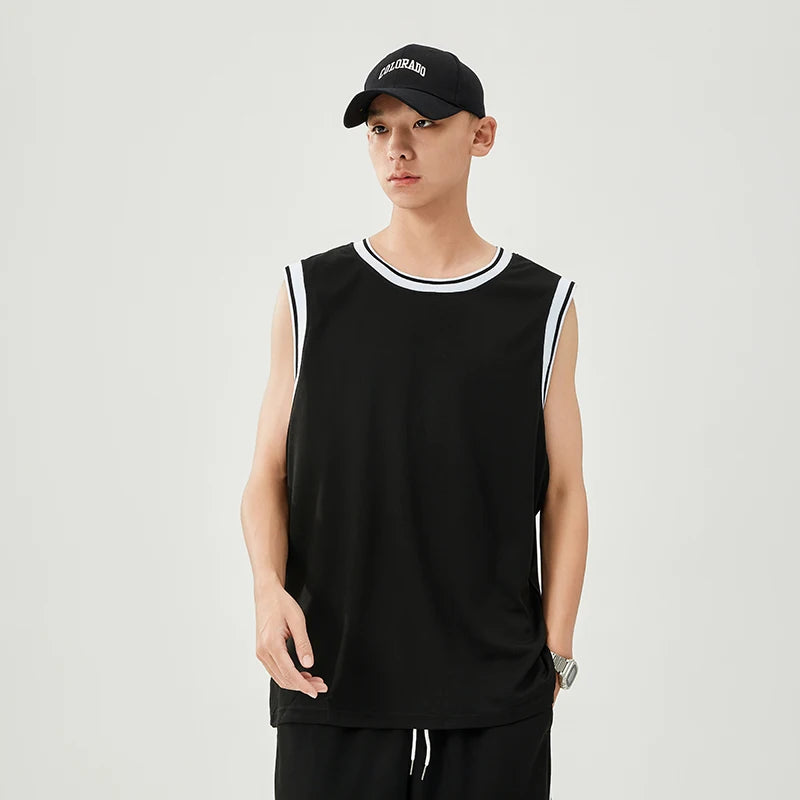 NASA GISS Summer Solid Ice Silk Tank Top Sports Set Basketball Suit Sleeveless T-shirt Shorts Large Men's Training Clothes