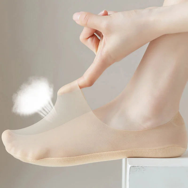 5 Pairs/Lot Socks Women's Summer Ultra-thin Invisible Low Cut Silicone Anti-slip Mesh No Show Ice Silk Solid Boat Socks