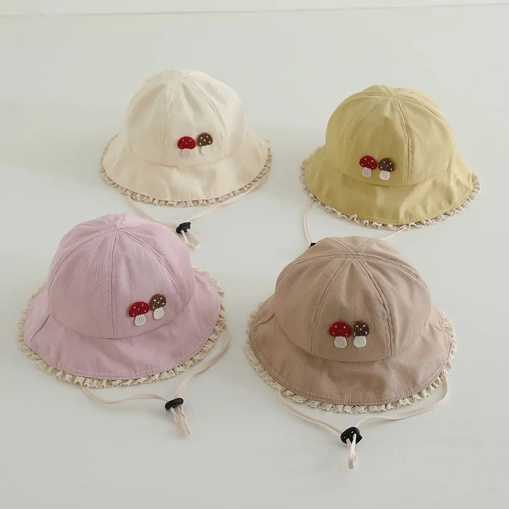 Panama Summer Small Mushroom Baby Bucket Hat for Girls Cotton Toddler Sun Cap Children Beach Sun Hat Kids UV Protection Cap