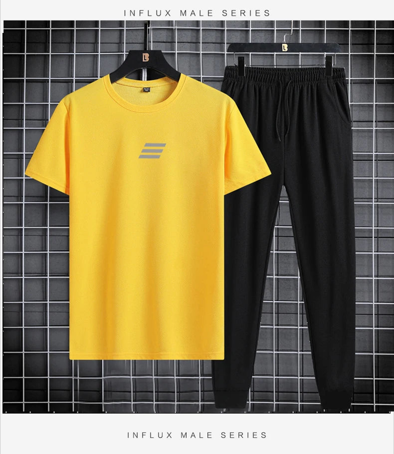 NASA GISS Spring/Summer Set Two Piece Slim Fit Short Sleeve Long Pants Set Casual Fashion Minimalist Youth Sports Set