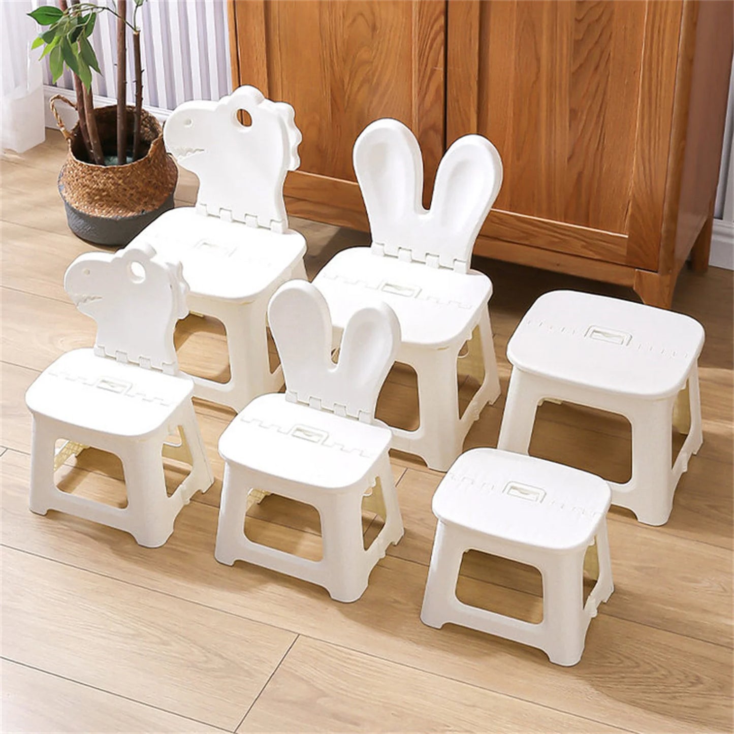 Bunny folding chair back chair thickened portable home chair outdoor creative stool cartoon back chair plastic folding