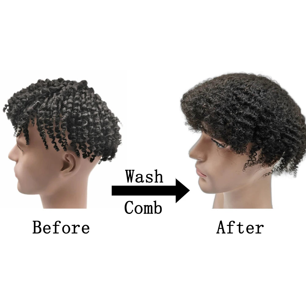 NLW 8mm Afro Curl Men Toupee 10*8 Hair replacement system for Men Full Lace Hair pieces Hair prosthesis Hair units base
