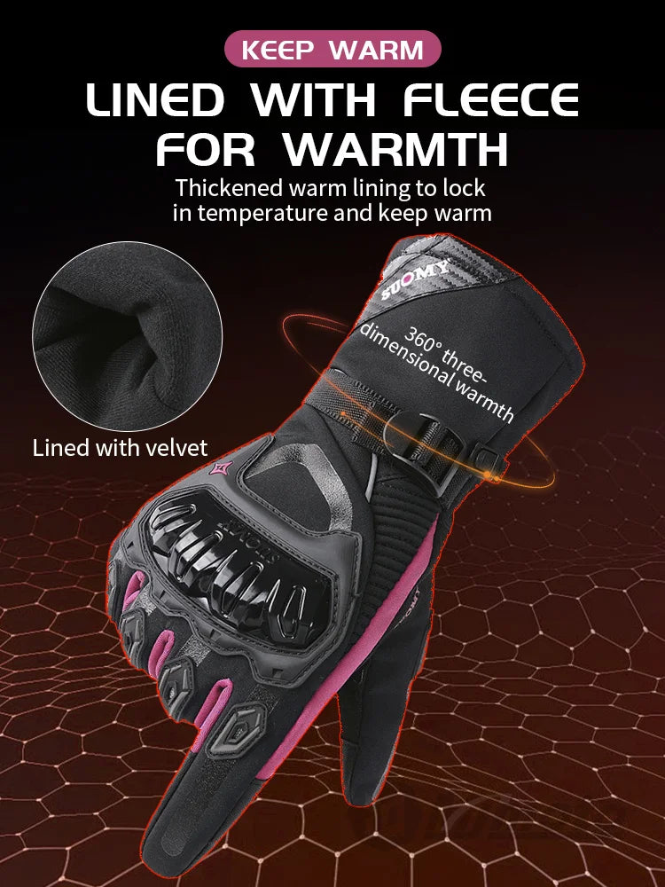 Suomy Winter Warm Motorcycle Gloves Windproof Waterproof Female Motorbike Riding Gloves Women Pink Motocross Moto Guantes