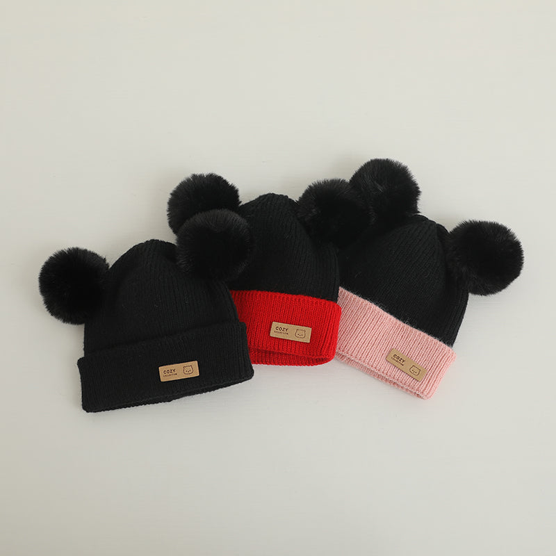 Cozy Winter Baby Hat Soft Cartoon Mouse Head Hat for Girls Boys Pom Pom Ball Hat for Kids Outdoor Warm Newborn Cap Infant Hats
