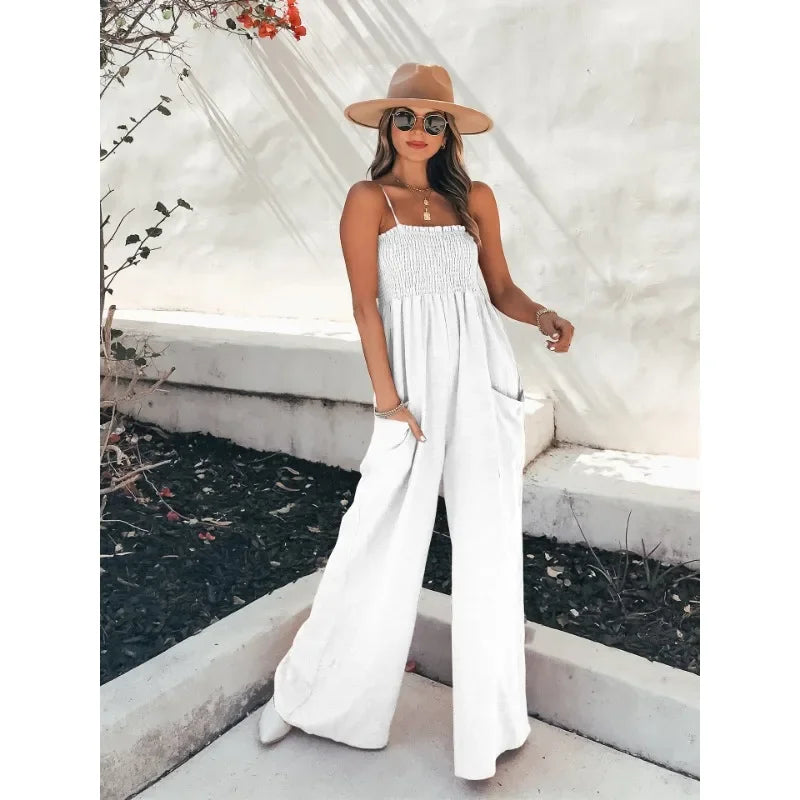 New Fashionable European and American Spring/summer Sexy Camisole Loose Casual Jumpsuit INS Vacation Wide Leg Jumpsuit