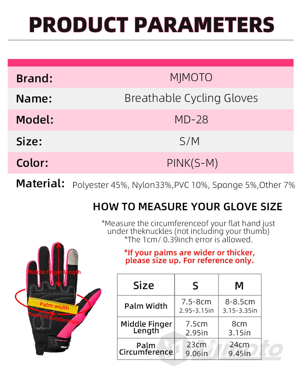 MJMOTO Women Pink Motorcycle Gloves Summer Lady Breathable Motocross Motorbike Gloves Moto Bicycle Cycling Gloves For Female