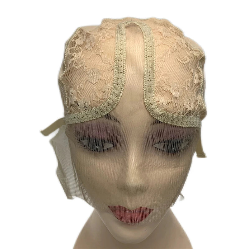 1PC T-Part Lace Wig Cap Adjustable Strap Brown/Beige Mesh Wig Making Hair Extensions Base Cap for Custom Wig Making