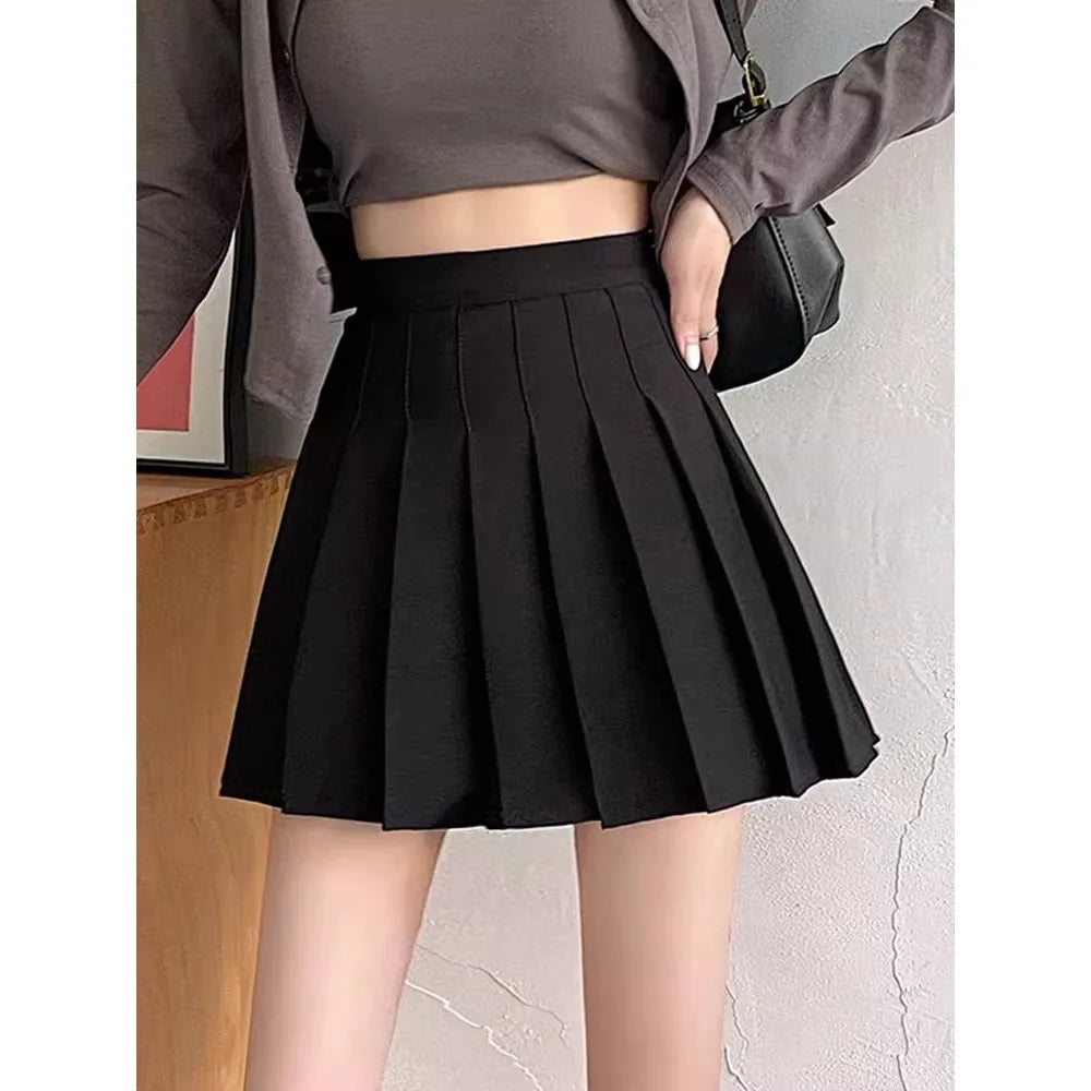 Pleated skirtwomen's half length skirt new high waist slimming belt with lining student outfit short skirt college style
