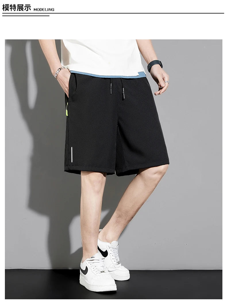 Summer thin style men's shorts reflective vertical strip ice quick-dry stretch casual pants