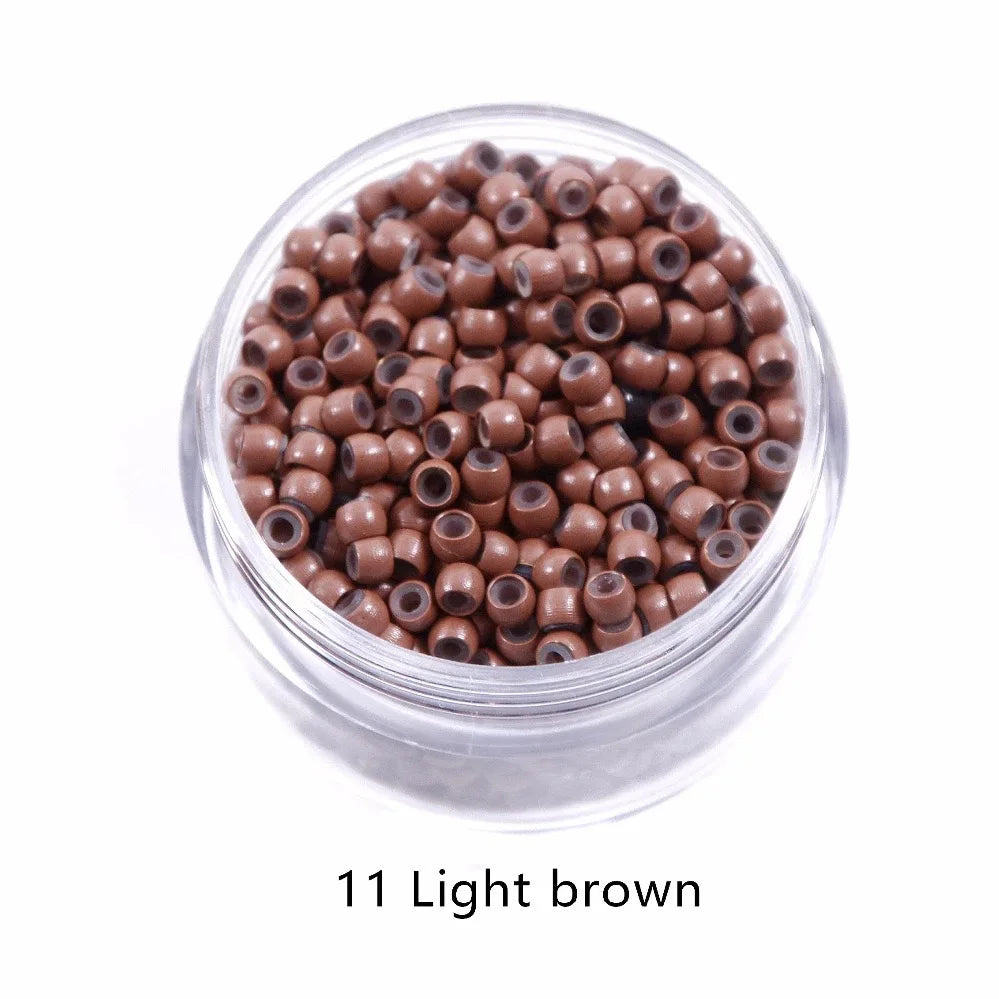 1000Pcs 3.0mm Hair Beads Silicone Lined Copper Nano Rings Micro Links Beads for Hair Extensions Black/Dark Brown/Blonde