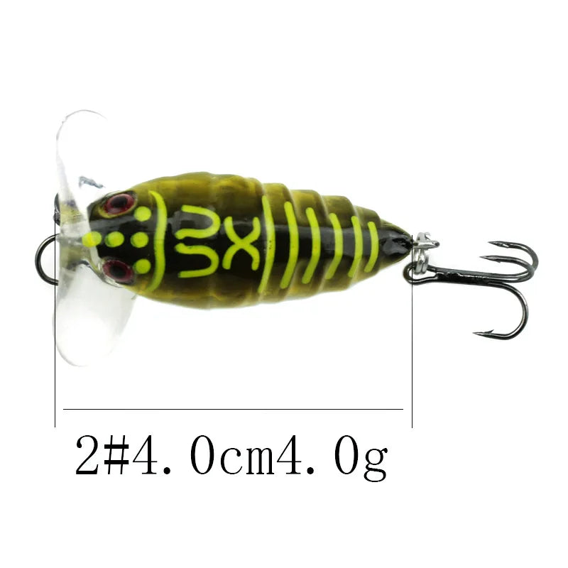 2PCS Fishing Lure High Quality Insect Artificial Bait Floating Popper Topwater Stomach Cicada