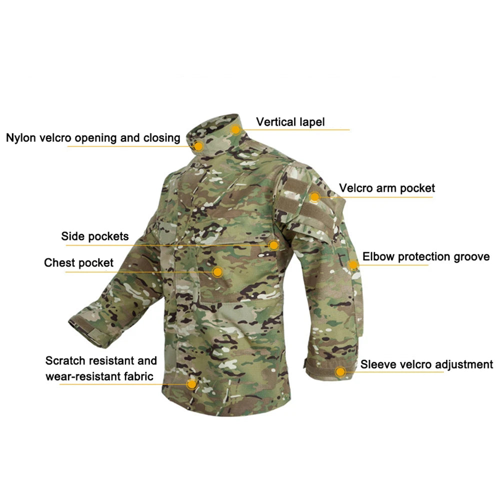 Tactical Camouflage Coat Hunting Long Sleeved Jacket Men's Training Uniform Outdoor Paintball Camping Windbreaker Clothing