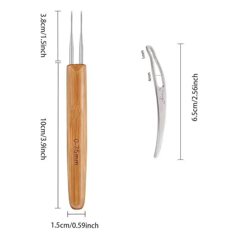 6 pieces 0.5/0.75MM needle crochet hooks set Bamboo handle hair braiding tools dreadlocks hair crocheting needles set