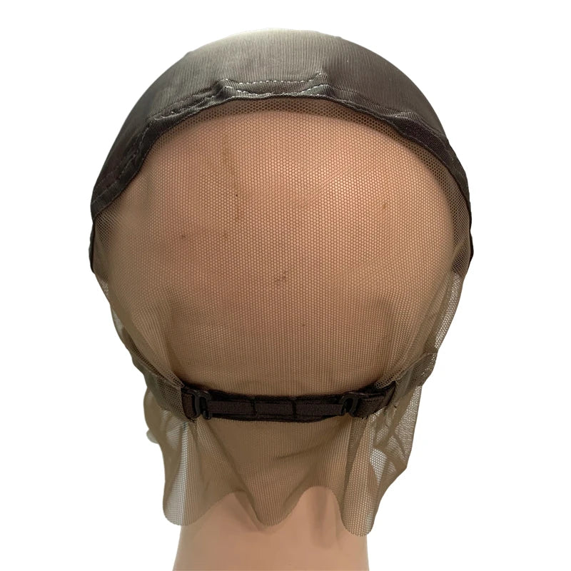 Adjustable Full Lace Wig Cap Brown/Beige with Stretch Straps Guide Line Customizable Wig Making Base for Hair Extension Projects