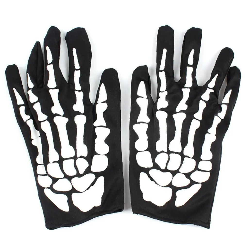 Halloween Skeleton Gloves Unisex Adult Full Finger Short Gloves Women Stretch Cosplay Goth Mittens Party Accessorie