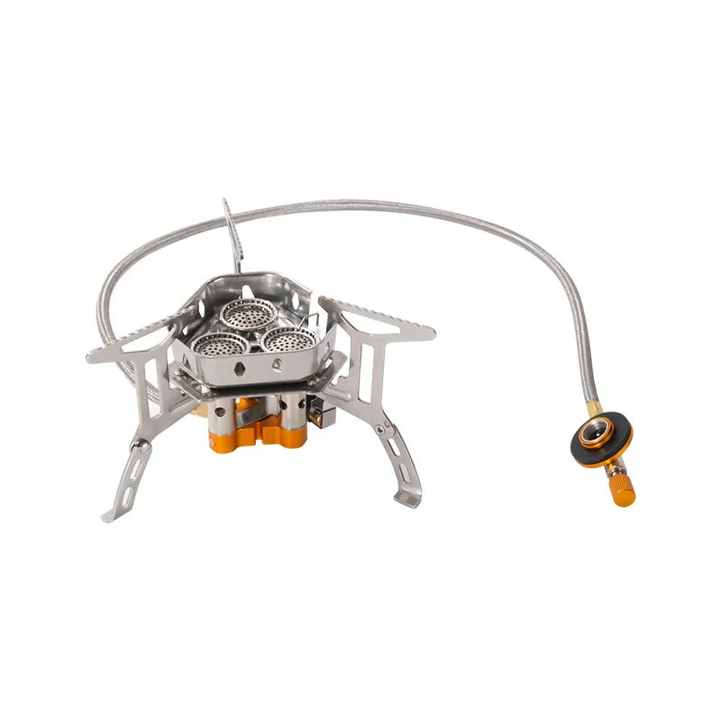 Outdoor three-head stove camping portable folding cassette stove mini gas camping windproof fierce fire stove