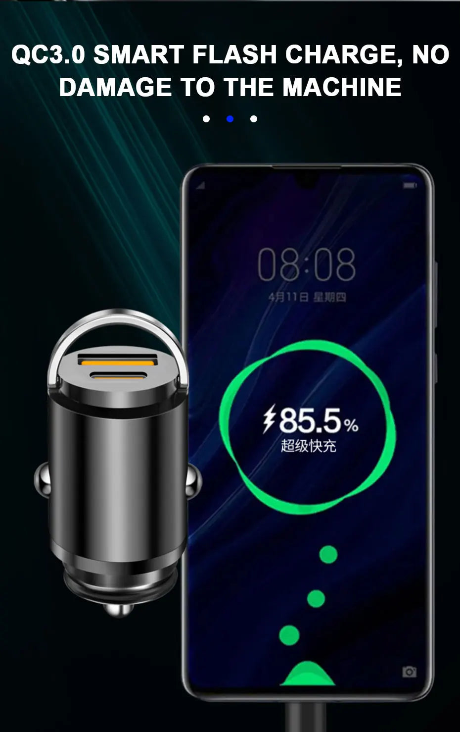 BLALION 100W Dual Ports USB Car Charger Lighter Fast Charging Car Phone Charger Adapter for iPhone 13 12 Xiaomi Huawei Samsung