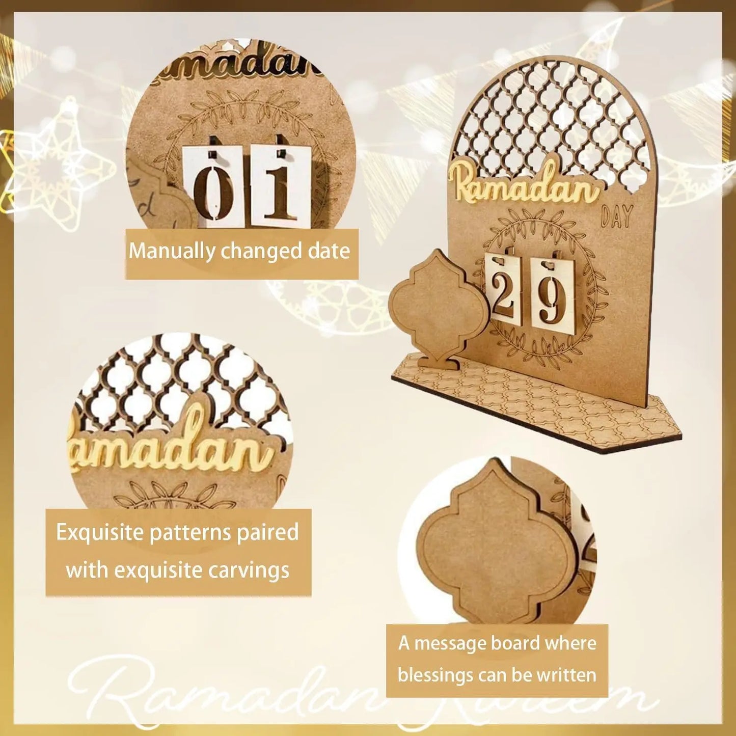 Ramadan Countdown Calendar Wooden Eid Mubarak Ornament Kareem Ramadan Decoration For Home Islamic Muslim Party Decor AL Adha