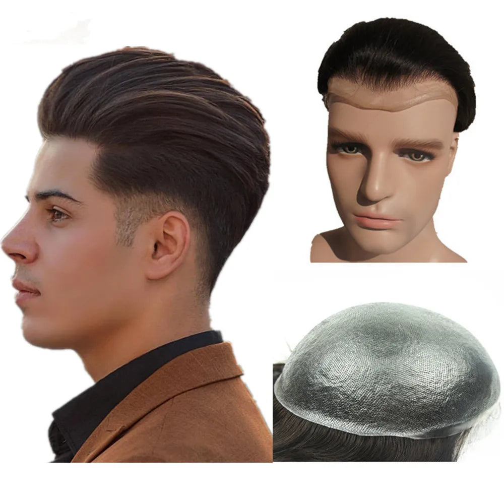 Toupee for Men 0.04mm Thin Skin PU Human Hair Prosthesis and Hair Units Hair Replacement System base 10*8