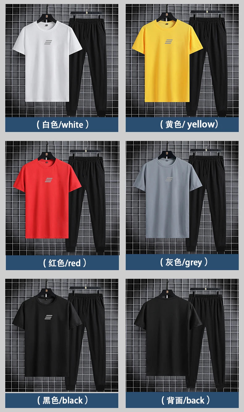 NASA GISS Spring/Summer Set Two Piece Slim Fit Short Sleeve Long Pants Set Casual Fashion Minimalist Youth Sports Set