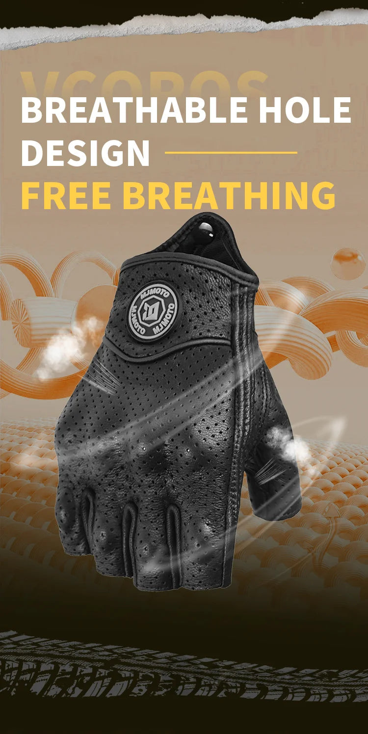 Summer Half Finger Motorcycle Gloves Retro Black Leather Motorbike Racing Gloves Motocross Moto Biker Cycling Fingerless Gloves