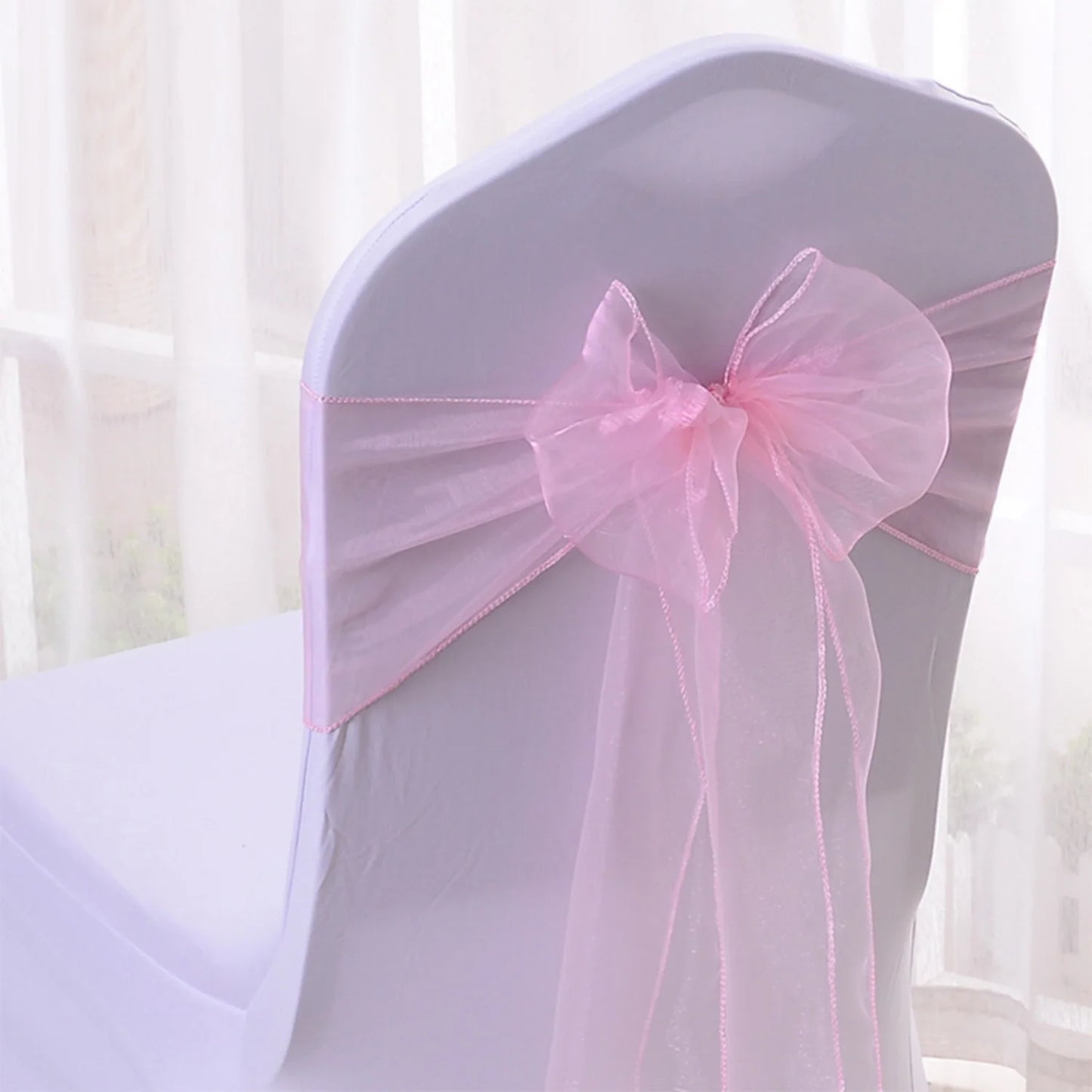 Satin chair belt wedding banquet party event decoration chair bow yarn tie chair back flower
