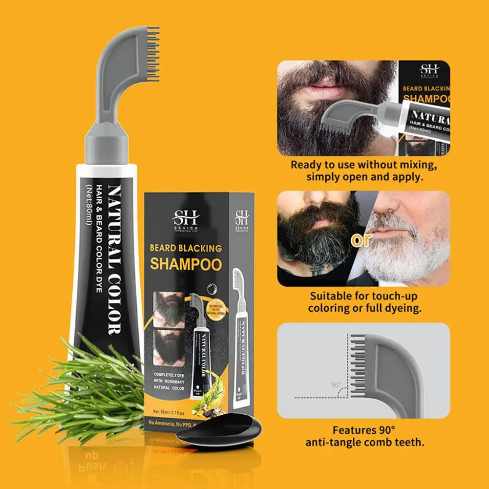 Men's Mustache & Beard Dye Cream For Gray Hair Coverage Natural Black Fruit And Vegetable Beard Stain With Brush 80ml