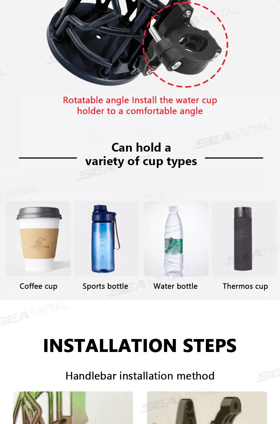 BLALION Motorcycle Universal Drink Holder Bike Water Cup Bottle Holder Handlebar Bottle Holder ABS Water Bottle Cage Accessory