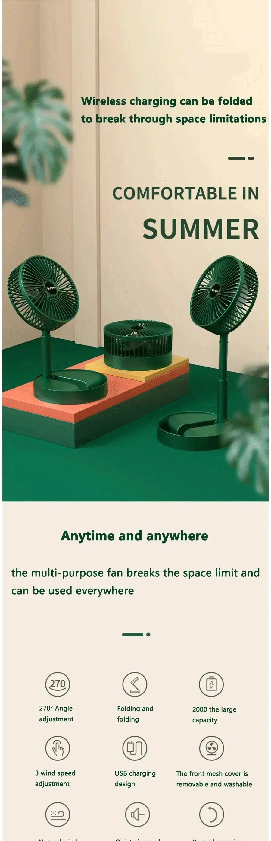 Mini Fan Desktop Foldable Retractable Portable Mini Fan rechargeable USB Home Low Noise High Duration Standby Mini Ceiling Fan