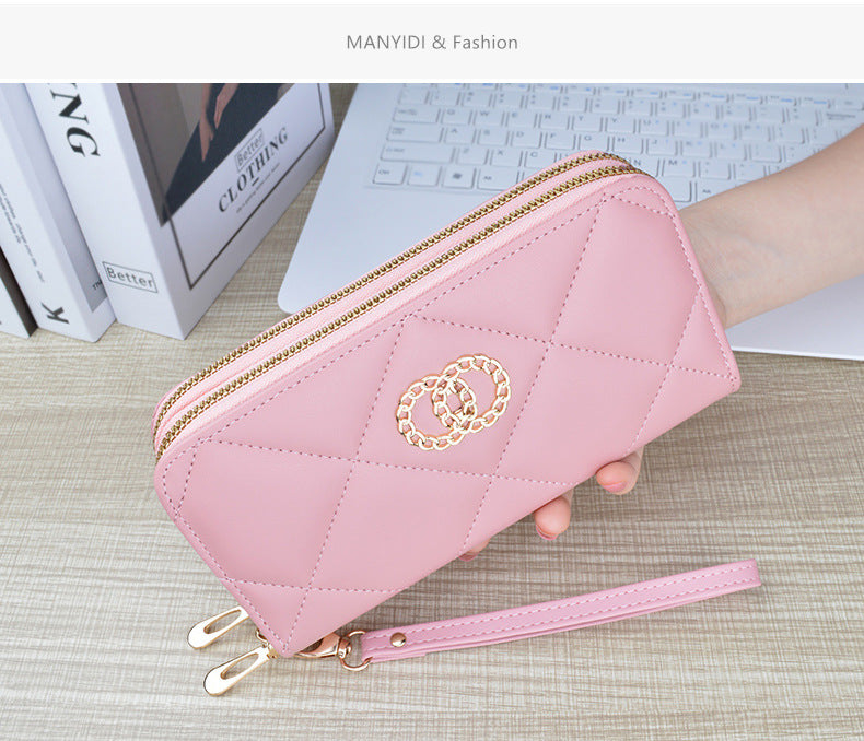 New Wallet Women's Long Double Zipper Large Capacity Handbag Mom's Fashion Simple Double Layer Wallet Mobile Case