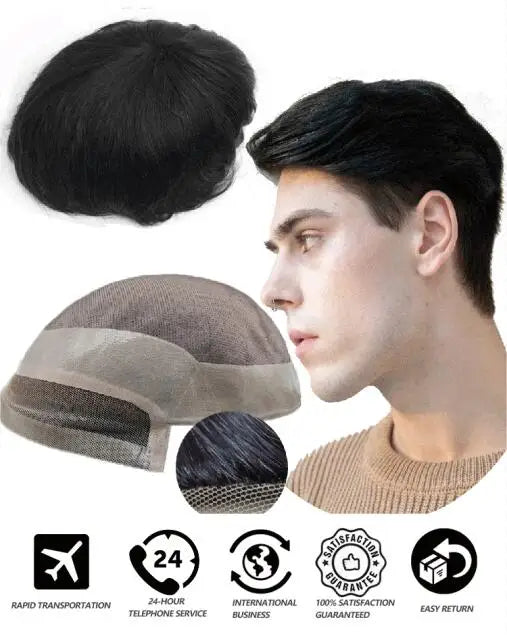 Toupee for Men Mono & NPU Human Hair Pieces Hair units Male Hair Replacement System Hair Prosthesis