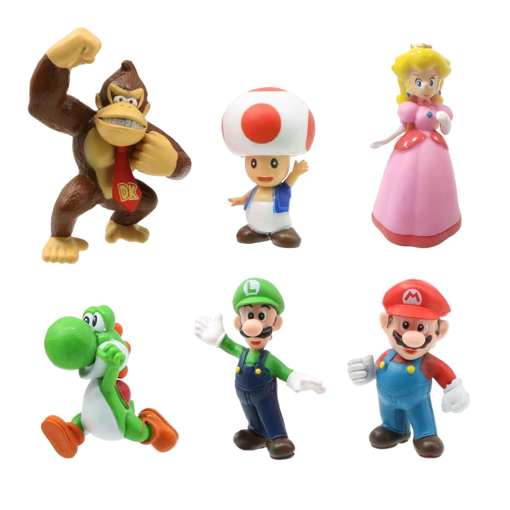Set 3pcs/Bag Super Mario Bros 4-7cm PVC Action Figure Toys Model Set Luigi Yoshi Donkey Kong Mushroom for kids birthday gift