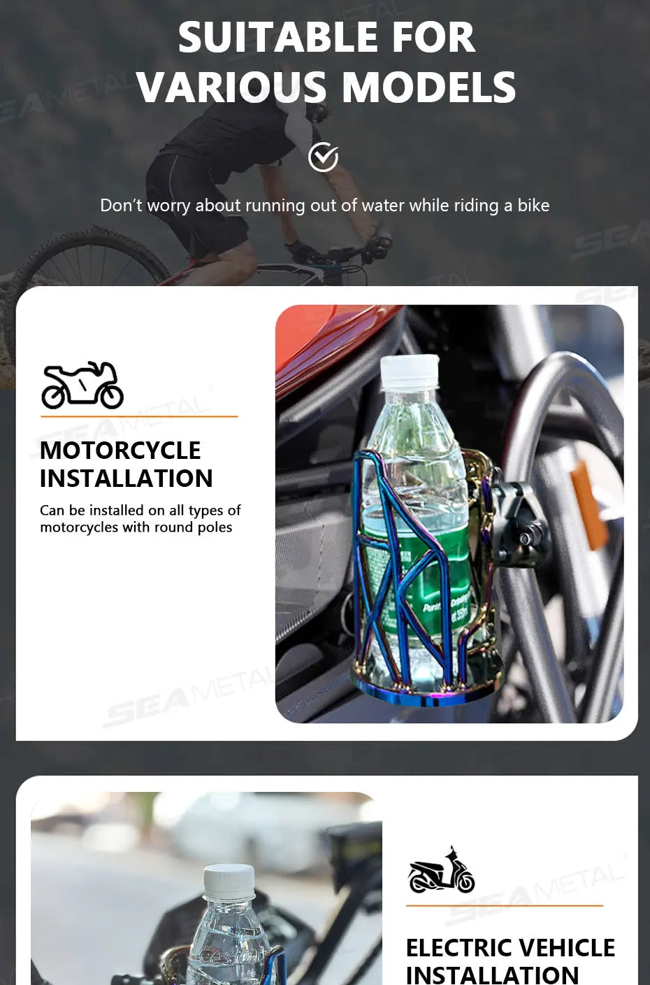 BLALION Motorcycle Universal Drink Holder Bike Water Cup Bottle Holder Handlebar Bottle Holder ABS Water Bottle Cage Accessory