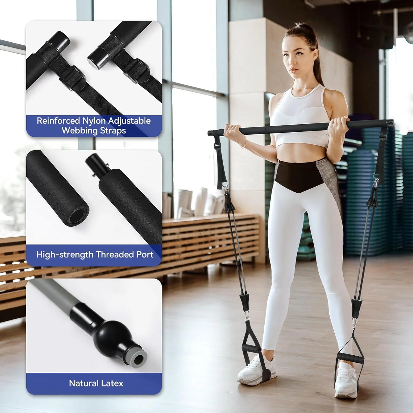 Resistance Band Portable Pilates Stick For Home Fitness, Full Body Exercise, Chest Expansion, Back Training, And Body Stretching
