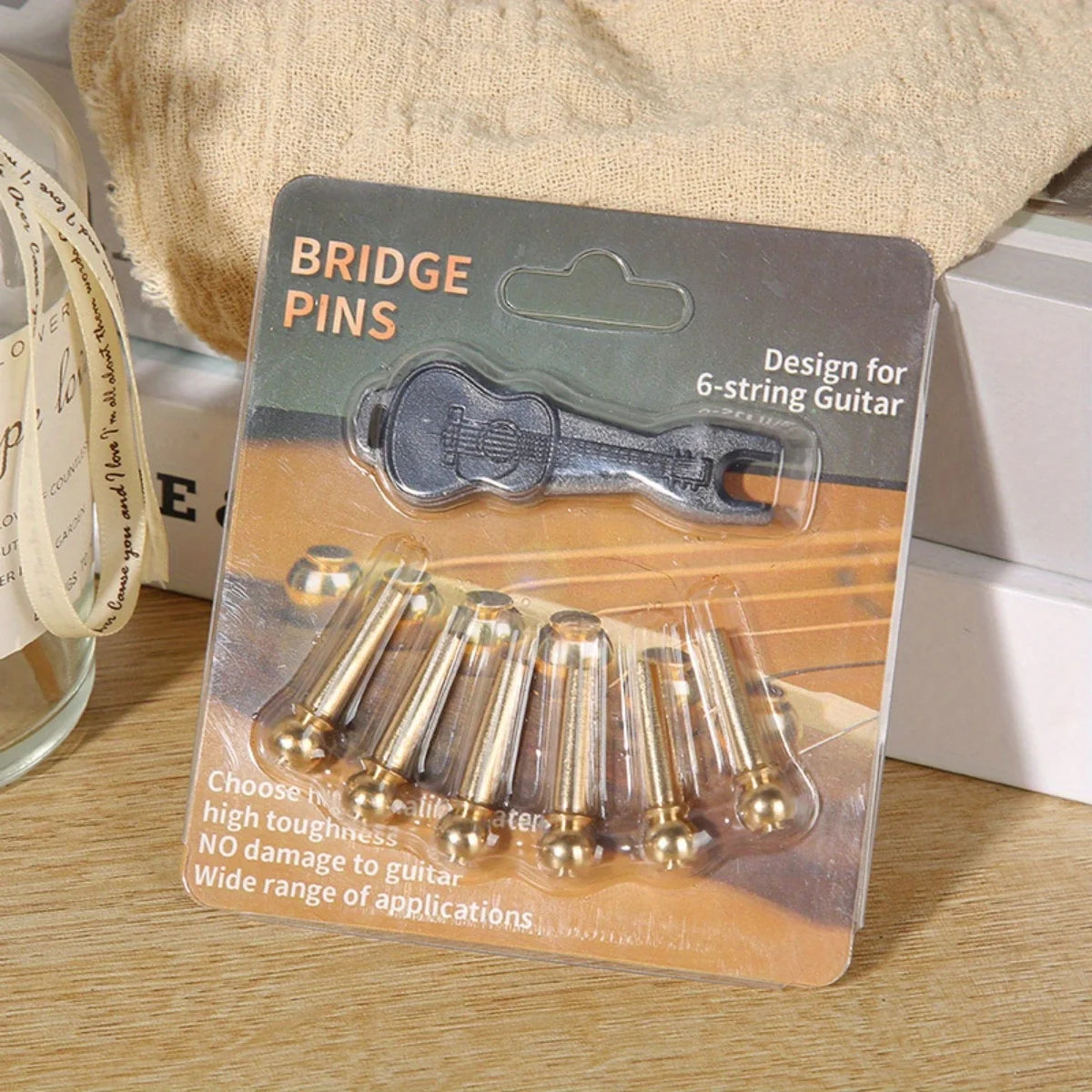 1 Set Acoustic Guitar Bridge Pin Guitar Strings Nail Solid Copper Brass with Guitar Bridge Pin Puller